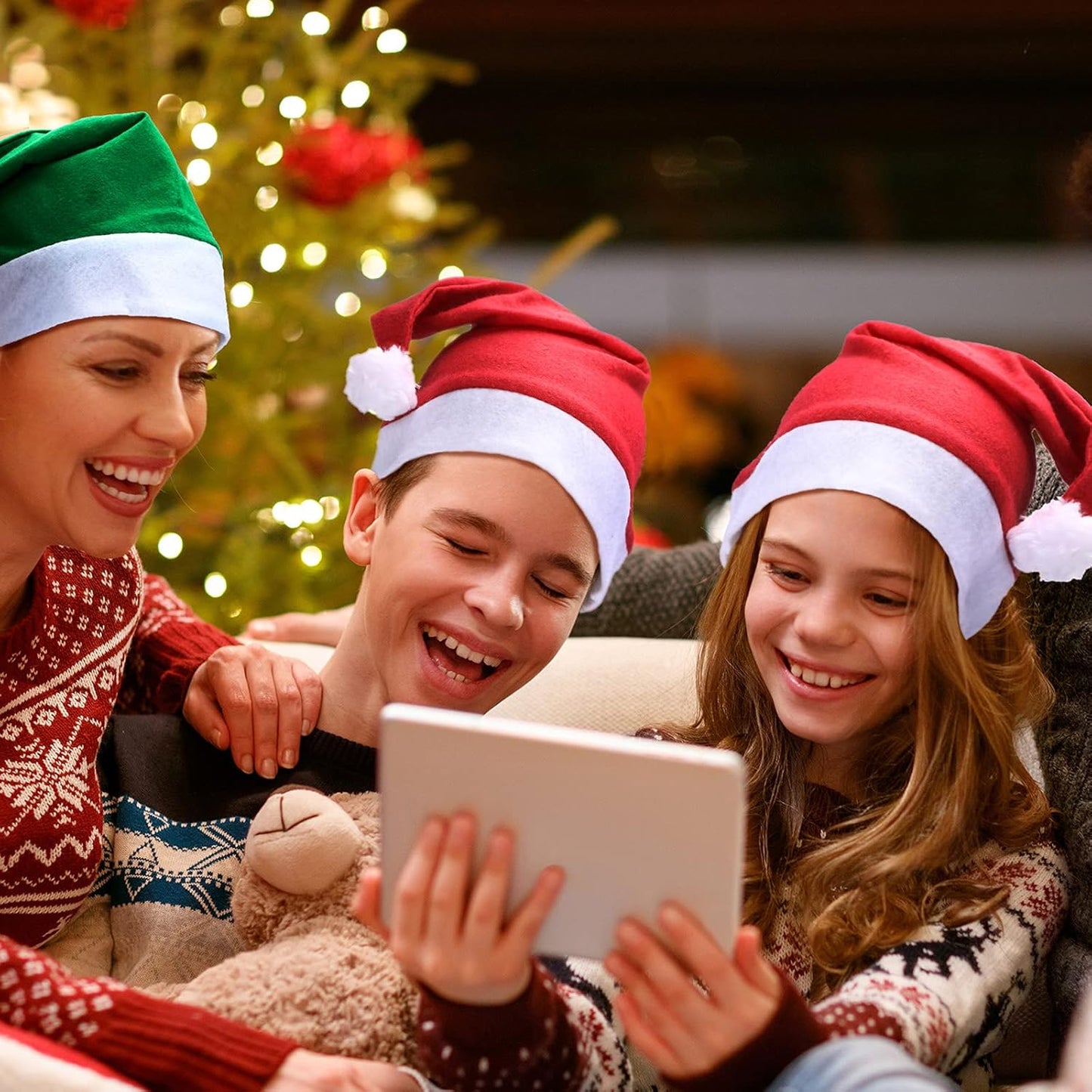 SATINIOR 12 Pieces Santa Hats Christmas Non Woven Fabric Hat for Holidays Xmas Party Supplies