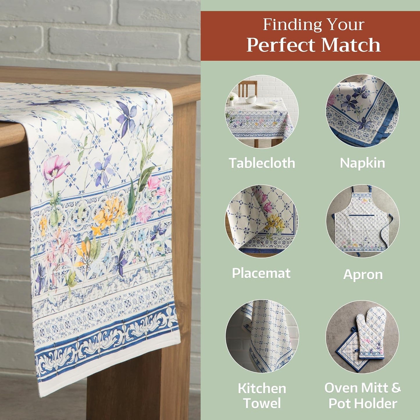 Maison d' Hermine Table Runner 100% Cotton Double Layer Table Runners 108 inches Long Decorative for Home Kitchen Dining Party Baby Shower Wedding Bridal Shower Spring Summer (Faience, 14.50" x 108")