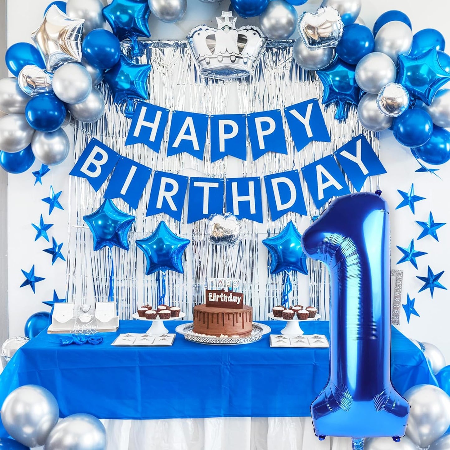 40 Inch Navy Blue Number 1 Balloon, Dark Royal Blue Large Self Inflating Foil One Balloons for 1st Birthday Decorations Boys Girls, Digital 1 Helium Balloon for First Birthday Baby Shower Anniversary