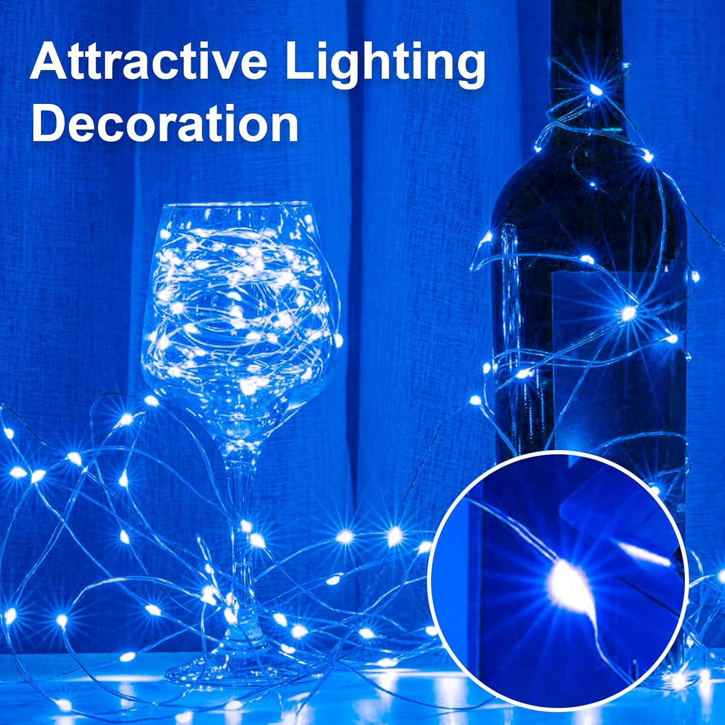 16Ft 50 LED Blue Fairy Lights Mini String Lights Waterproof for Mason Jars Halloween Christmas Parties Wedding Table Centerpieces Decoration