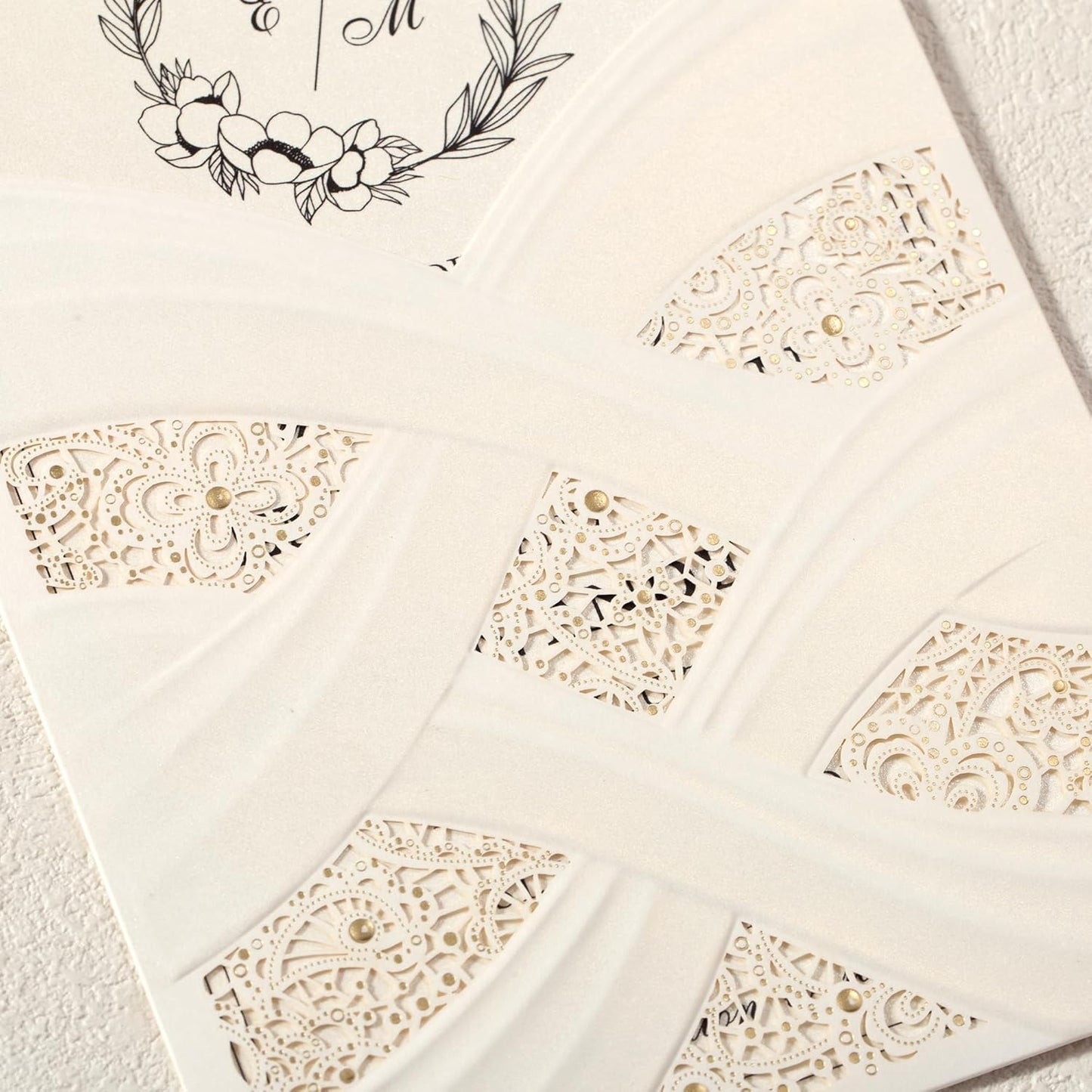 50pcs Laser Cut Wedding Invitations with Envelopes Ivory White, 5x7.3 Personalized Invitation Cards for Wedding