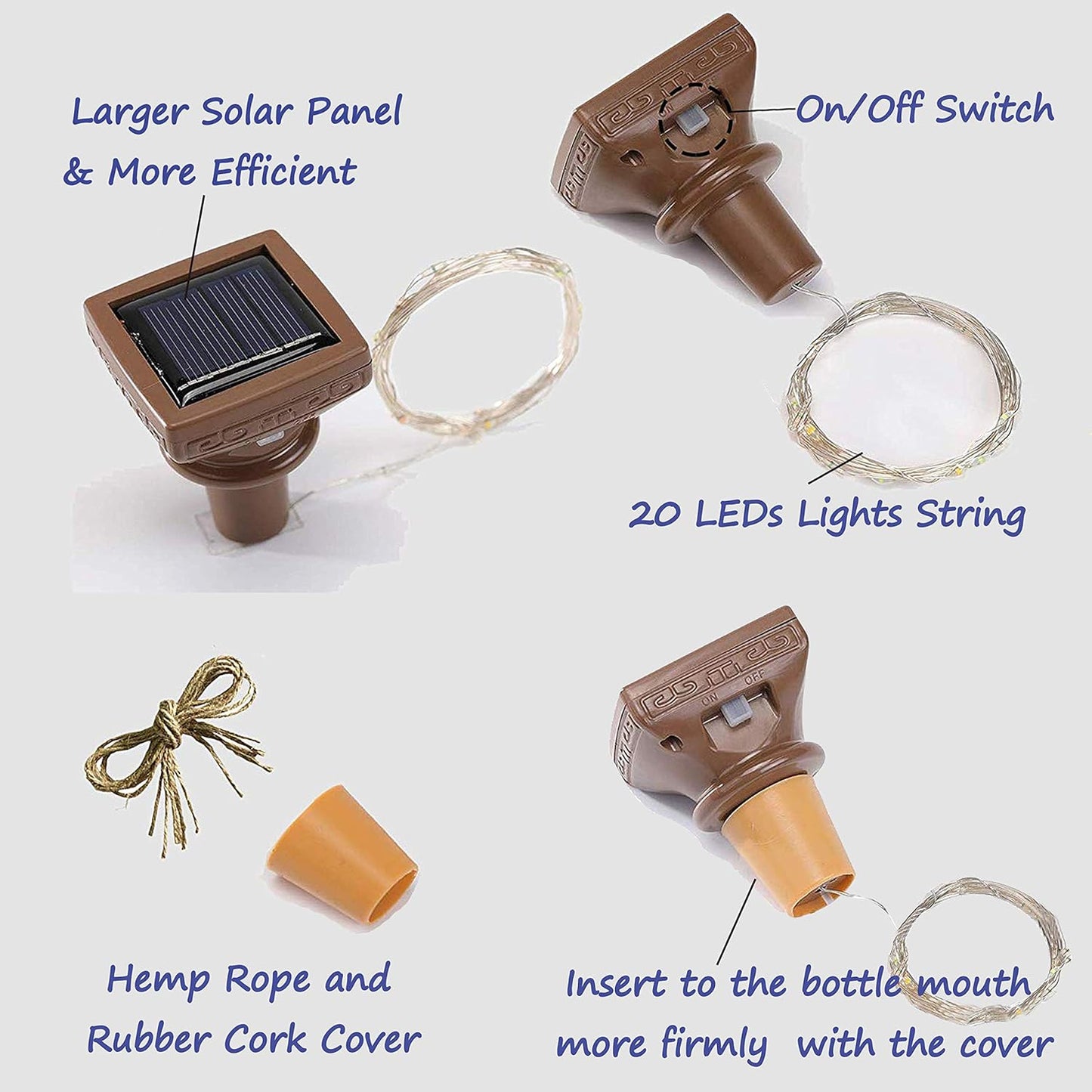 Decorman 10 Pack Solar Wine Bottle Lights 20 LEDs Waterproof Fairy Cork String Silver Wire Craft Lights for Party, Wedding, Christmas, Holiday, Garden, Patio or Table Decor