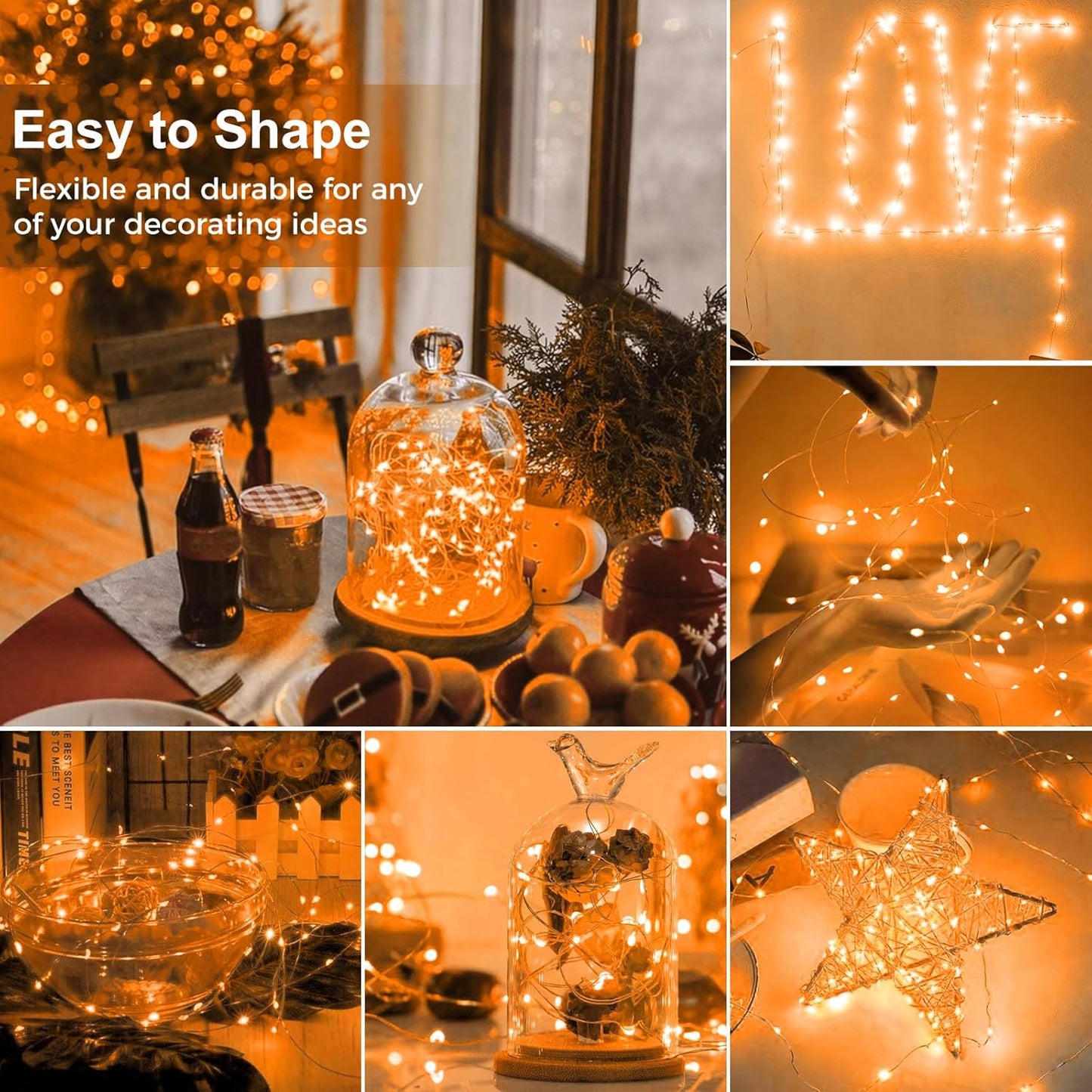 kolpop 30 Pack LED Fairy Lights Battery Operated, 7FT 20 LED Mini Twinkle String Lights Battery Powered Waterproof for Christmas Halloween Mason Jars Party (Orang)