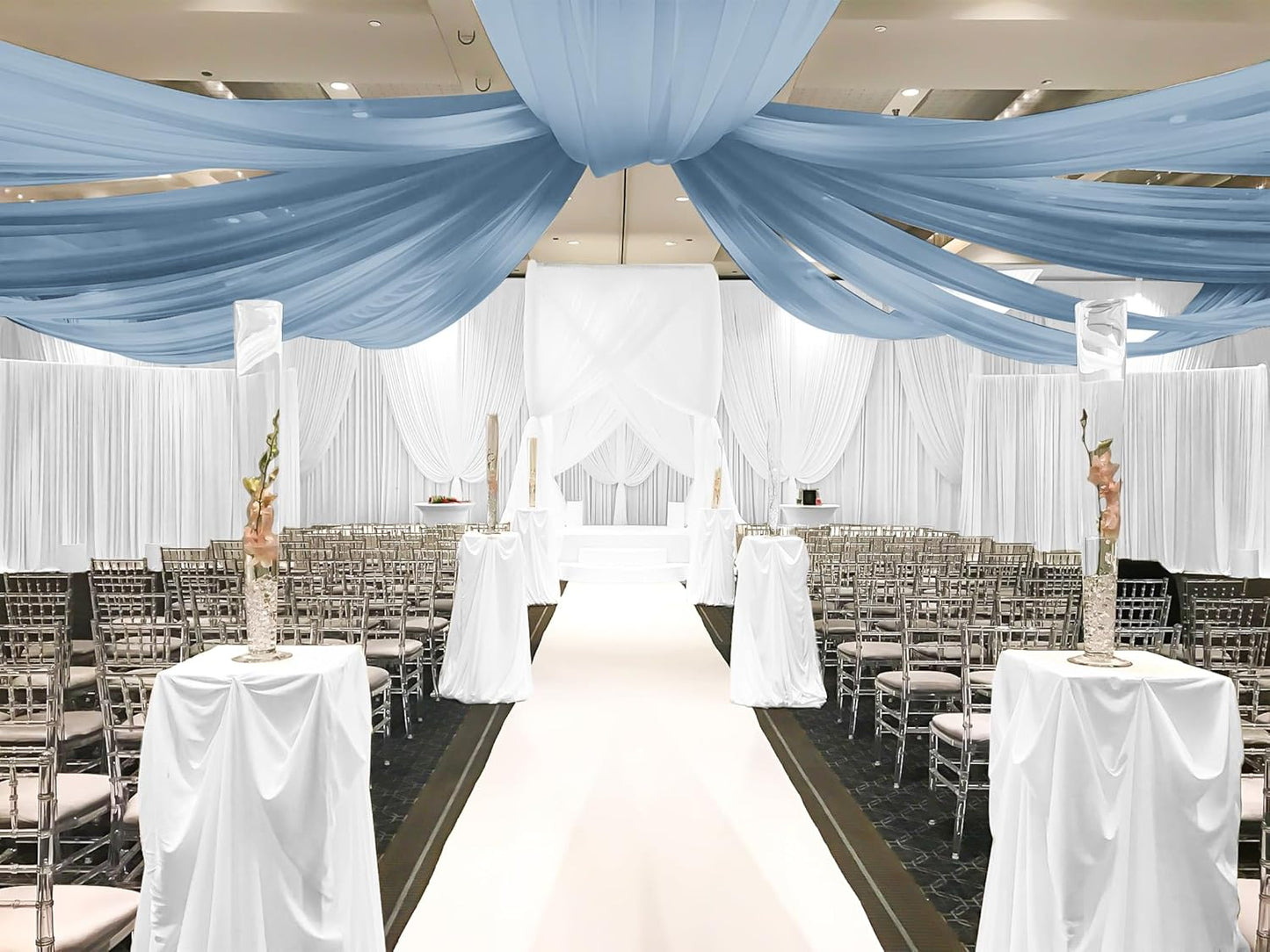 6 Panels Dusty Blue Ceiling Drapes for Wedding, 5ftx30ft Ceiling Drapes Cheesecloth Sheer Fabric Curtain Wedding Arch Draping Fabric Romantic Ceilings Decorations for Weddings Party Ceremony Stage