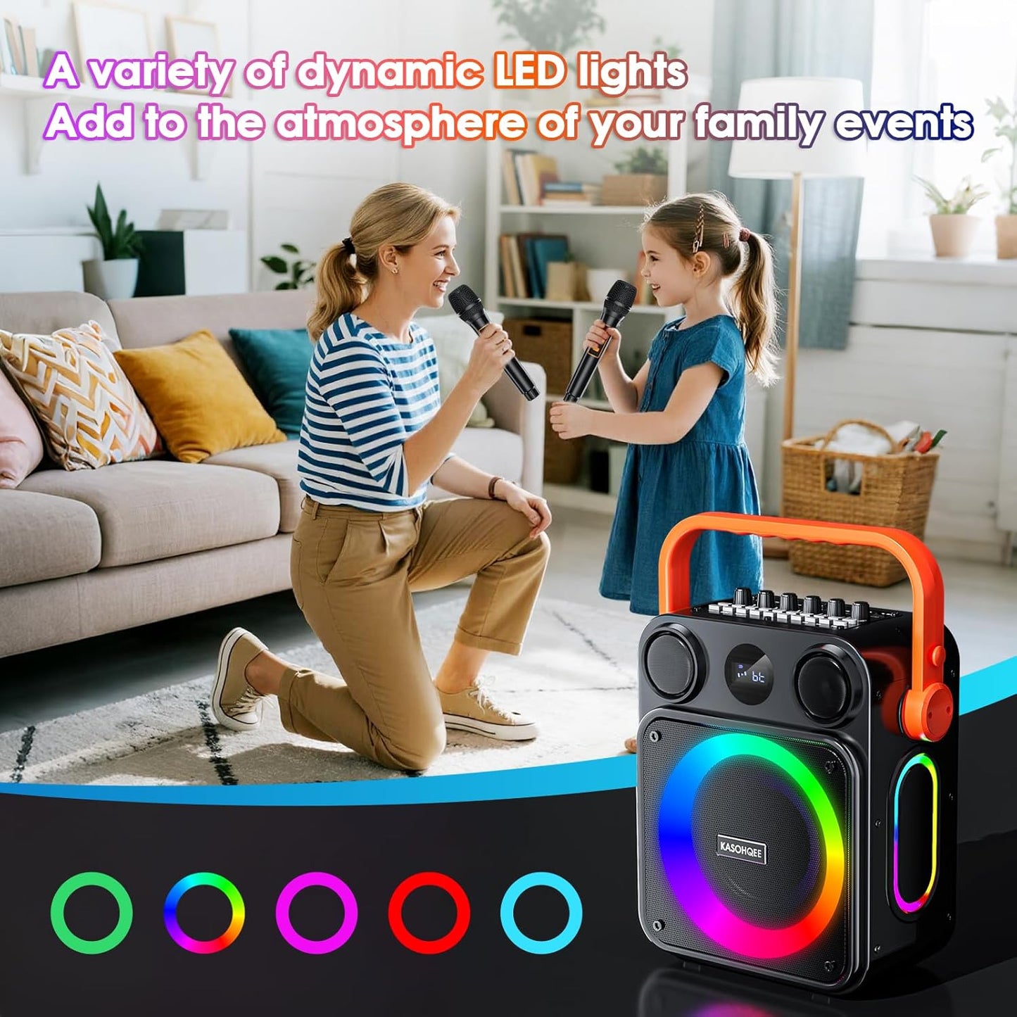 Karaoke Machine for Adults,Portable Karaoke Speaker with Two Wireless Microphones, 3.7v Speaker Supports TWS,Bluetooth,TF Card/USB, AUX in, REC, Bass & Treble for Home Party/Meeting