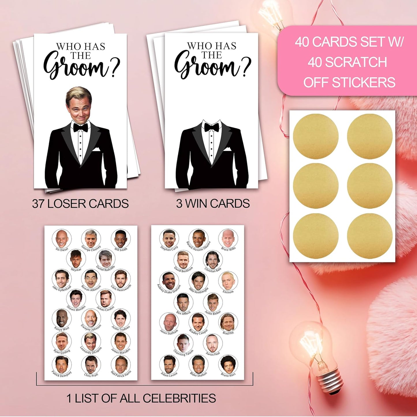 Who Has The Groom Bridal Shower Scratch Off Cards, 41Pcs Funny Wedding Shower Scratch Off Cards, 3.5"x 2.1"Bachelorette Party, Bride Party Supplies Decorations-A10