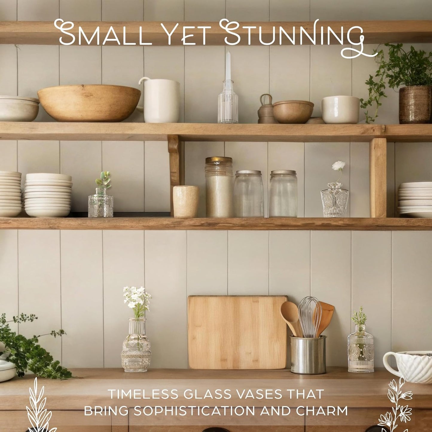 Gather & Bloom Creations 5 Piece Mini Bud Vase Set – Clear Glass Small Vases in Unique Shapes & Sizes for Flowers, Fairy Lights, Wedding Table Centerpieces, Vintage-Inspired Home Décor