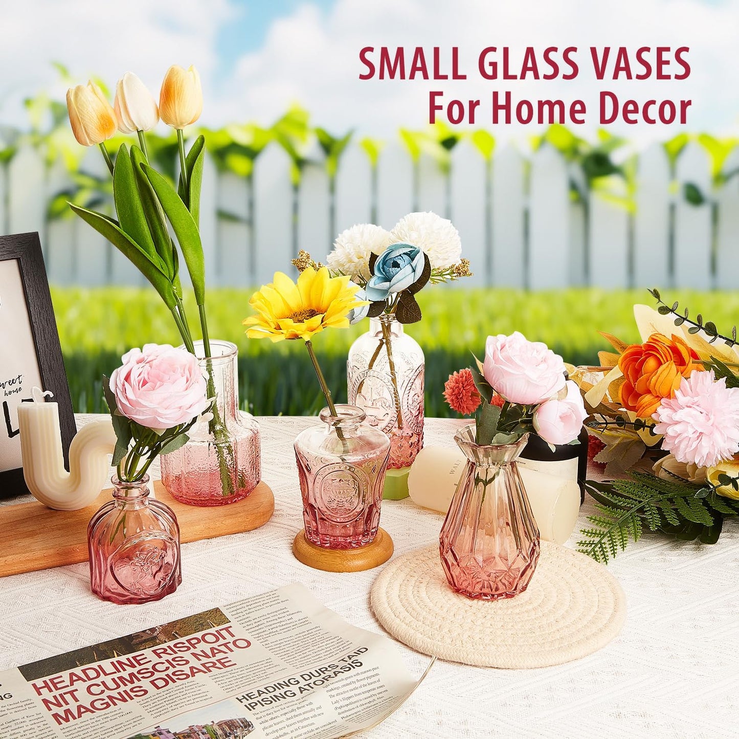 Glass Bud Vase Set of 12,Small Flower Vases in Bulk,Pink Mini Vintage Vase for Home Centerpiece, Parties, Wedding Decoration for Home Centerpiece, Parties, Wedding Decoration(12)