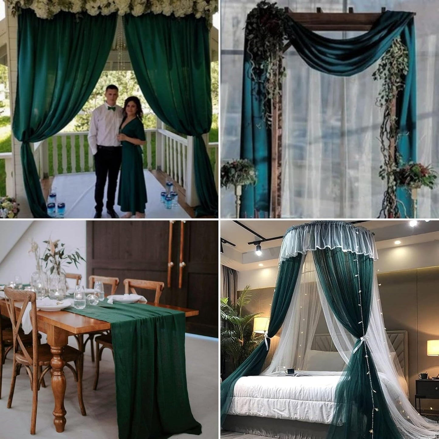8 Panels Wedding Arch Draping Fabric 28" x20Ft Wedding Arch Drapes Chiffon Fabric Drape Sheer Backdrop Curtain for Weddings Party Ceremony Birthday Arbor Drapery Reception Ceiling Décor(Emerald Green)