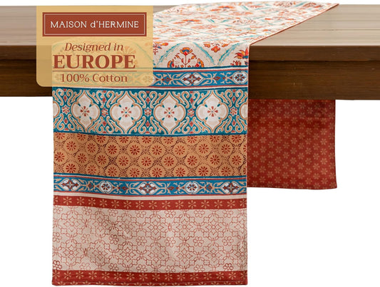 Maison d' Hermine Table Runner 100% Cotton Double Layer Table Runners 108 inches Long for Thanksgiving Christmas Decorations Home Kitchen Dining Party Wedding (Romane, 14.5" x 108")