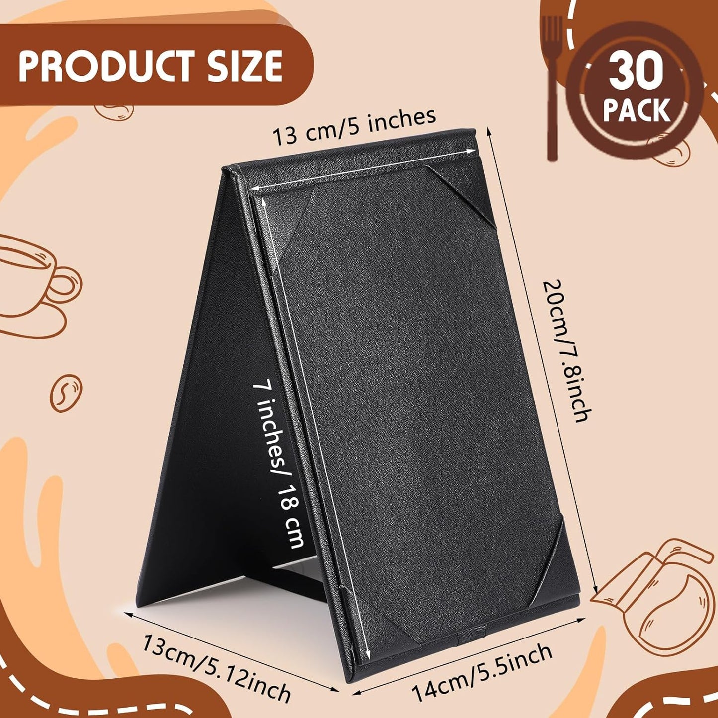 Gerrii Leatherette Table Tents Black PU Leather Menu Covers Bulk Double Sided Frame Sign Holders 2 Side Drink Dessert Menu Folders for Restaurant Coffee Cafe Bar Wedding Supplies(30 Pack,5 x 7 Inch)