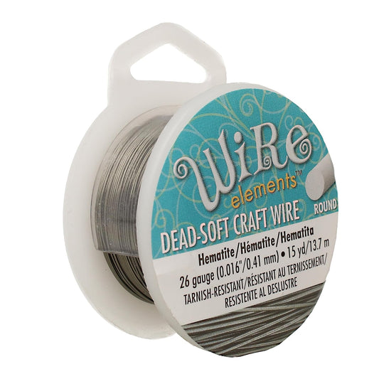 The Beadsmith Wire Elements Craft Wire – Tarnish Resistant, Soft Temper, Round, Hematite Color – 0.41mm, 26 Gauge, 15 Yard Spool – Jewelry Making, Wire Wrapping, Floral, & Other DIY Crafts