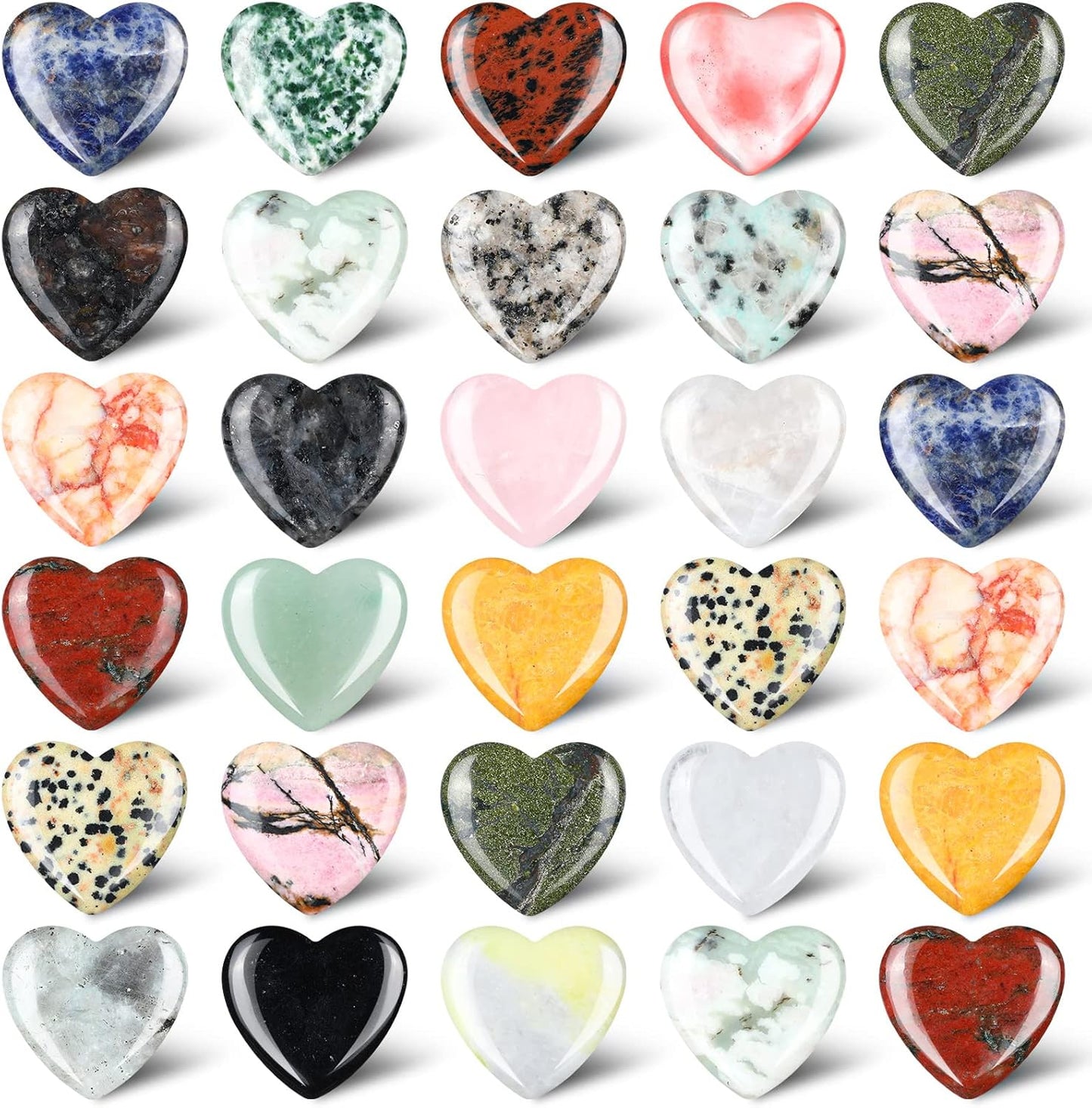 Nuenen 30 Pcs Heart Shape Crystals Bulk 1.2 Inch Gemstone Heart Stones Worry Stone Rocks Quartz Love Pocket Palm Bulk for Mother's Day Gifts Stress Relief Gift (Vintage Color)