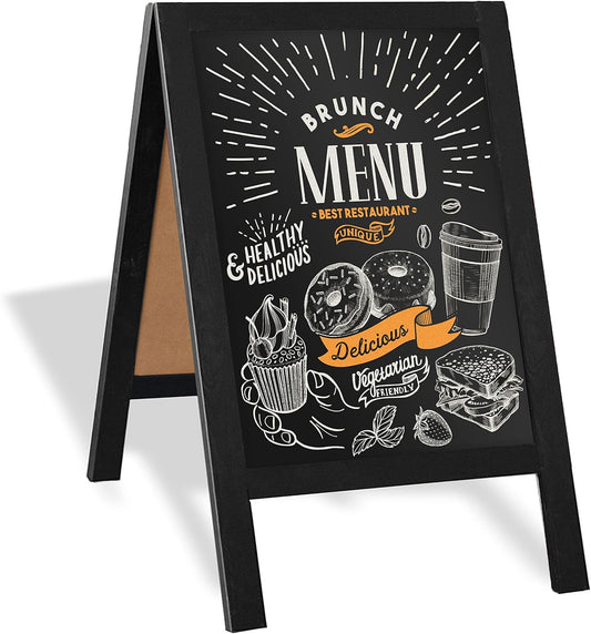 Ilyapa Wooden A-Frame Sign with Eraser & Chalk - 21 x 30 Inches Magnetic Sidewalk Chalkboard – Black Menu Display for Restaurant, Business or Wedding