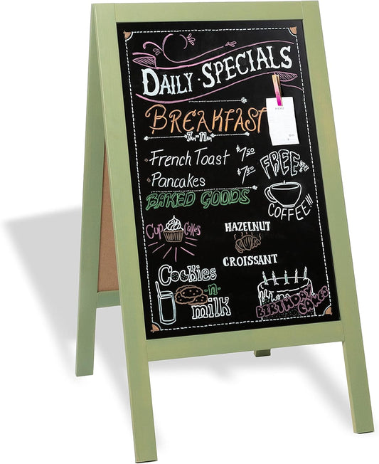 Ilyapa Wooden A-Frame Sign with Eraser & Chalk - 40 x 20 Inches Magnetic Sidewalk Chalkboard – Menu Display for Restaurant, Business or Wedding
