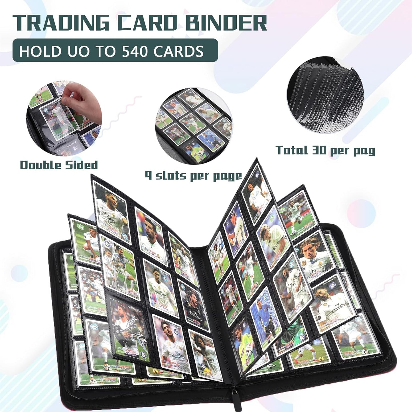 9 Pocket Card Binder,540 Pocket Trading Card Binders,Loading Pocket Collectible Card Album for MTG, TCG, Sport Card, Game Cards Dark Green
