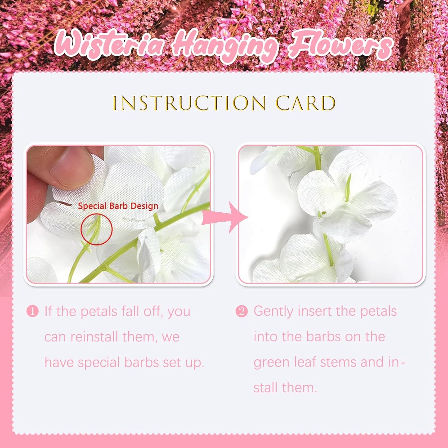 24 Pack Dark Pink Wisteria Hanging Flowers, 3.4 Ft Fake Hanging Flowers, Artificial Wisteria Garland Vines for Wedding Room Backdrop Outdoor Patio Garden Decoration