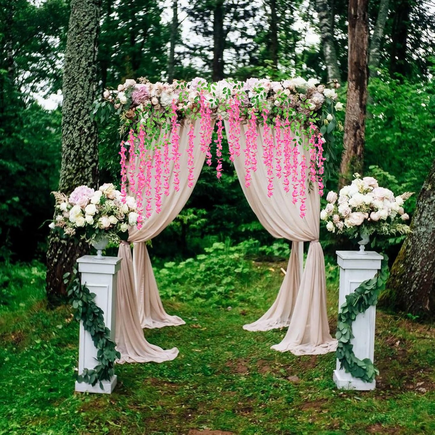 5 Pack Fuchsia Wisteria Hanging Flowers, 3.44 Ft Fake Hanging Flowers, Artificial Wisteria Garland Vines for Wedding Room Backdrop Outdoor Patio Garden Decoration