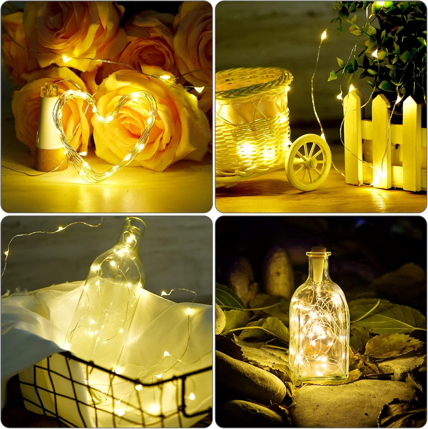 Wine Bottle Lights with Cork Switch for Liquor Bottles 4 Pack Rechargeable Battery Operated 20 Led Bottle Stopper Warm String Fairy Lights Indoor Christmas Wedding Halloween Decorations