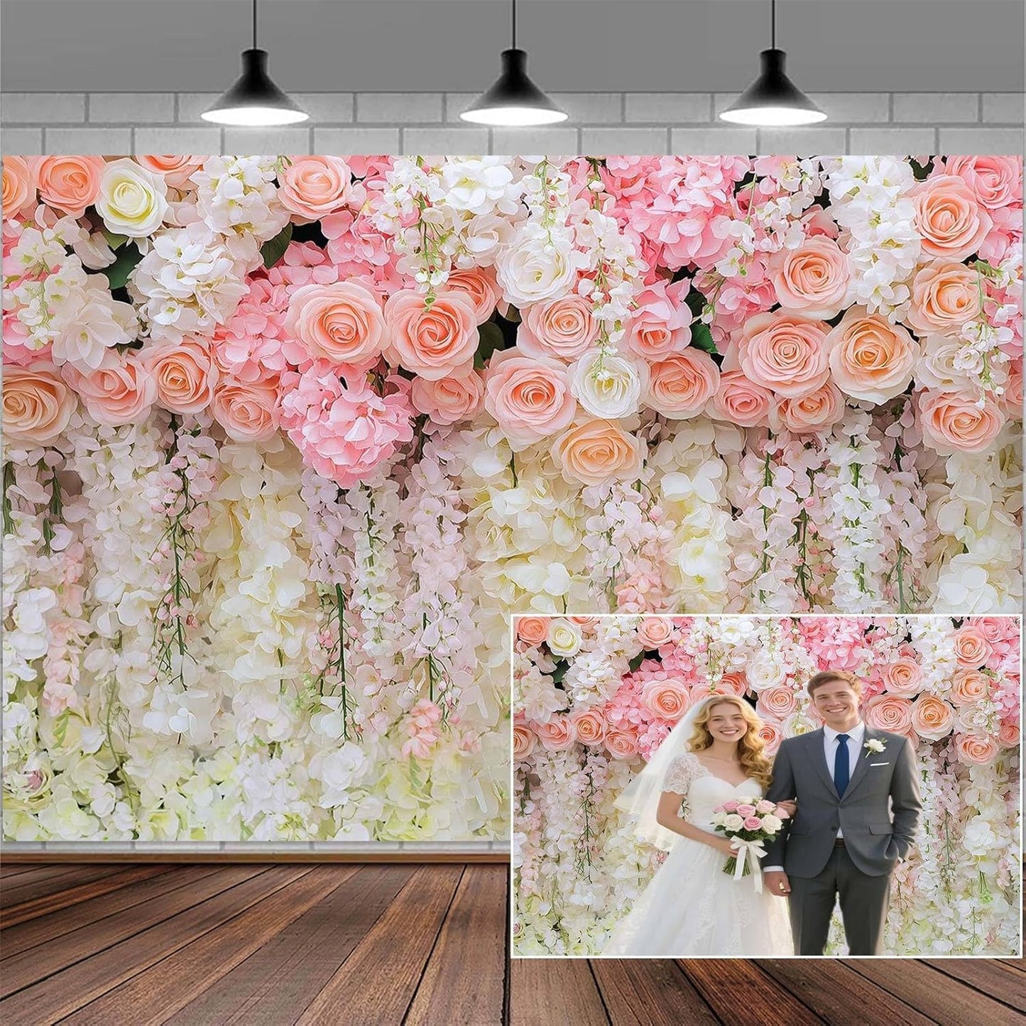 6x6ft Pink Rose Flower Wedding Photography Backdrop Spring Floral Photography Backdrop Valentine's Day Mother's Day Girl Birthday Baby Shower Wedding Bridal Party Banner Photo Booth Props Background