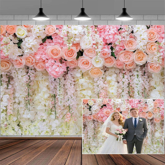 6x6ft Pink Rose Flower Wedding Photography Backdrop Spring Floral Photography Backdrop Valentine's Day Mother's Day Girl Birthday Baby Shower Wedding Bridal Party Banner Photo Booth Props Background