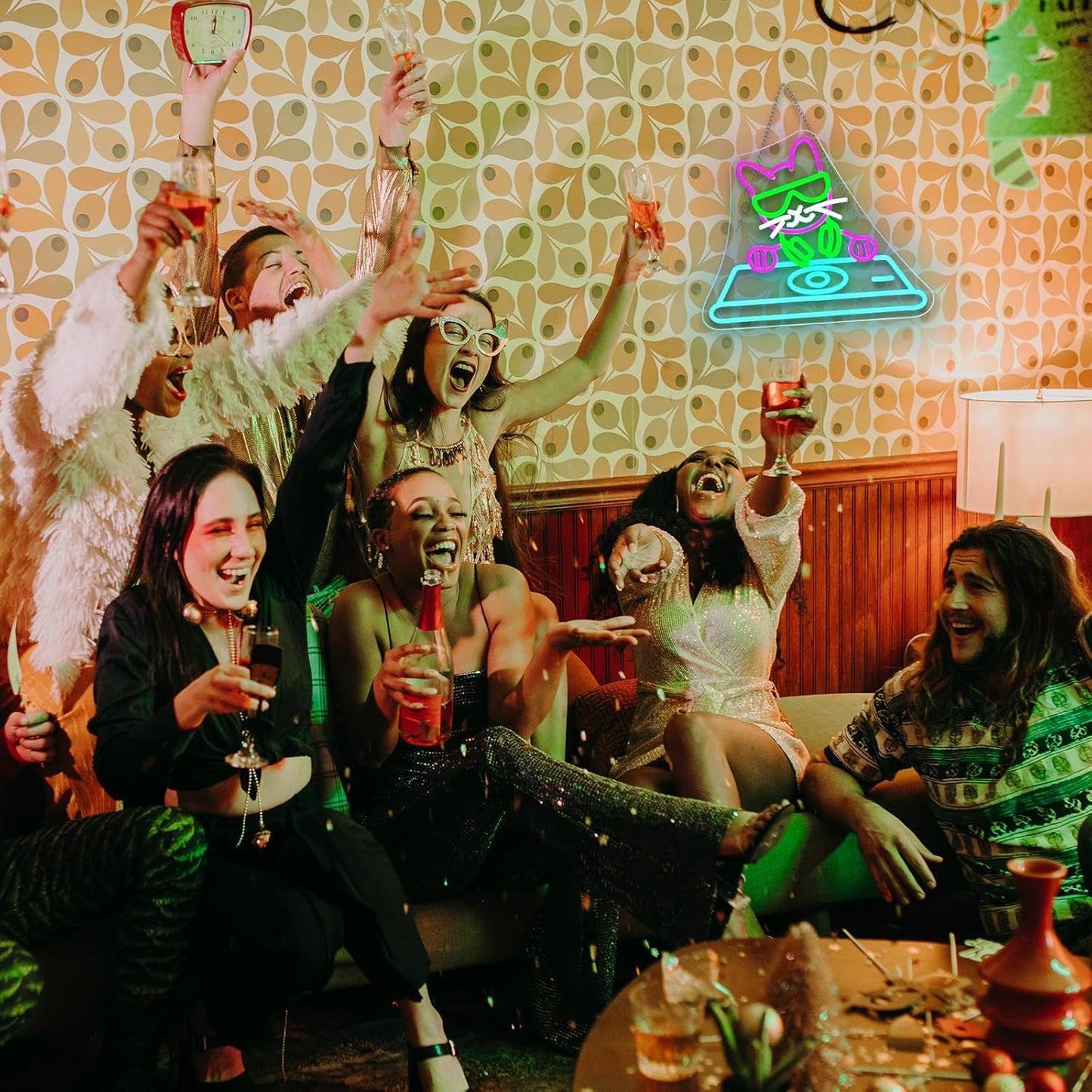 Cool DJ Cat Neon Sign – LED Wall Light for Bedroom, Game Room, Music Studio, or Bar, USB Powered, Dimmable, 14.9"x12.6"