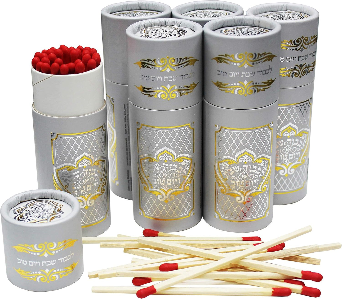 Long Round Matches Shabbos Kodesh Decorated Container of Approx 40 Matches - Pack of 6