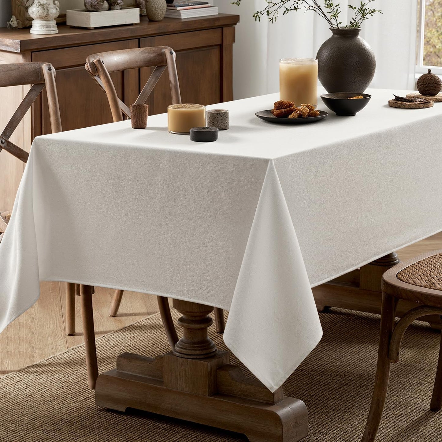 MIULEE White Linen Tablecloth 60x104 Inch Rectangle Table Cloth Waterproof,Stain Resistant & Wrinkle Resistant for Dining Party Wedding