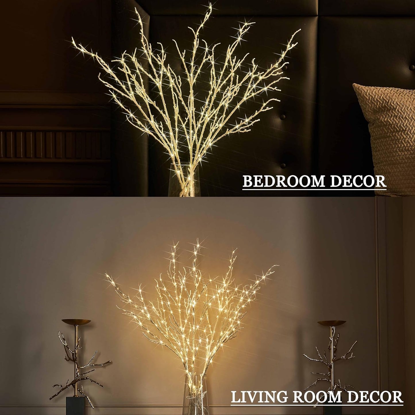 Hairui Lighted White Twig Branches Plug in with Dimmer and Timer 32IN 200 LED Fairy Lights, Lighted Willow Branches for Indoor Outdoor Home Room Christmas Decoration (Vase Excluded)