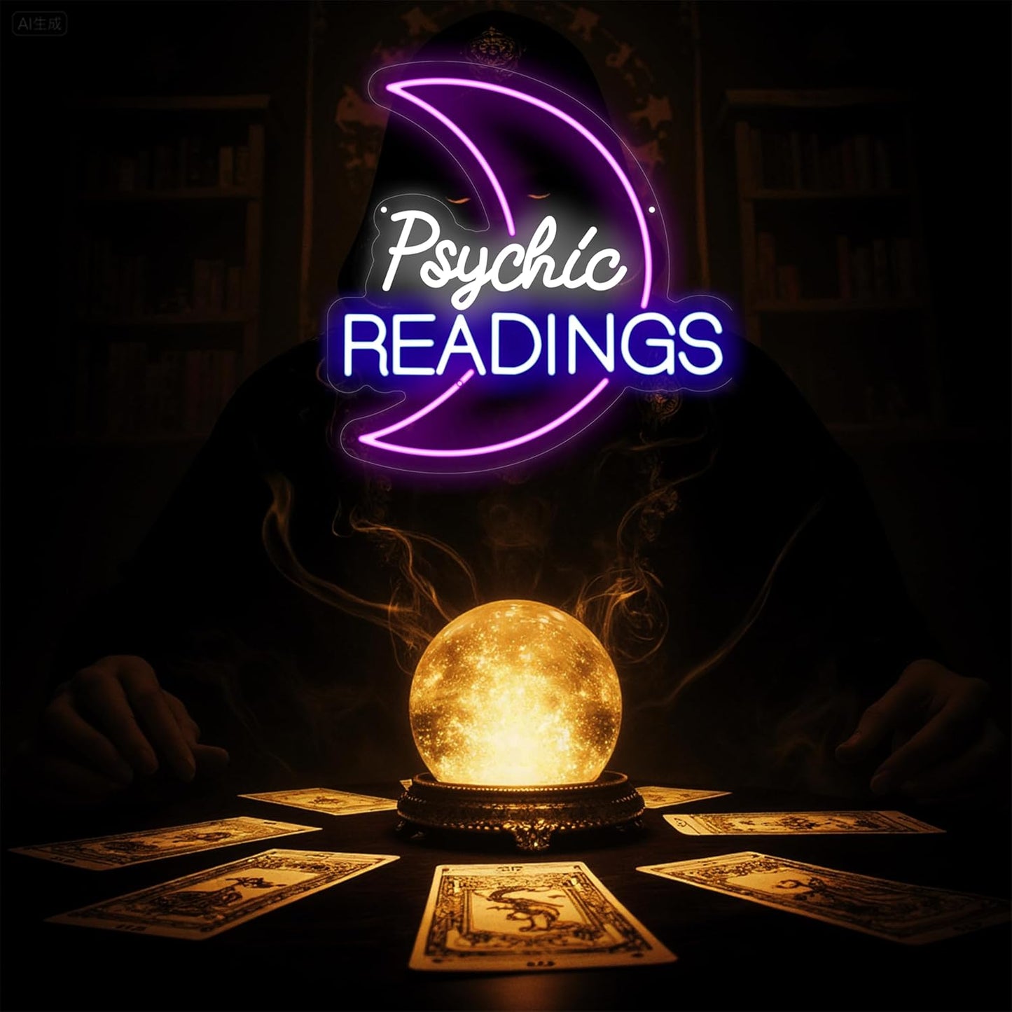 Psychic Moon Tarot Cards Neon Sign, Psychic Reading Led Light, Moon Star Shop Decor, Gothic Lover Gift, Dark Gothic Wall Art, Fortune Teller Sign for Psychic Tarot Room Wall Decor Tarot Reader Gifts