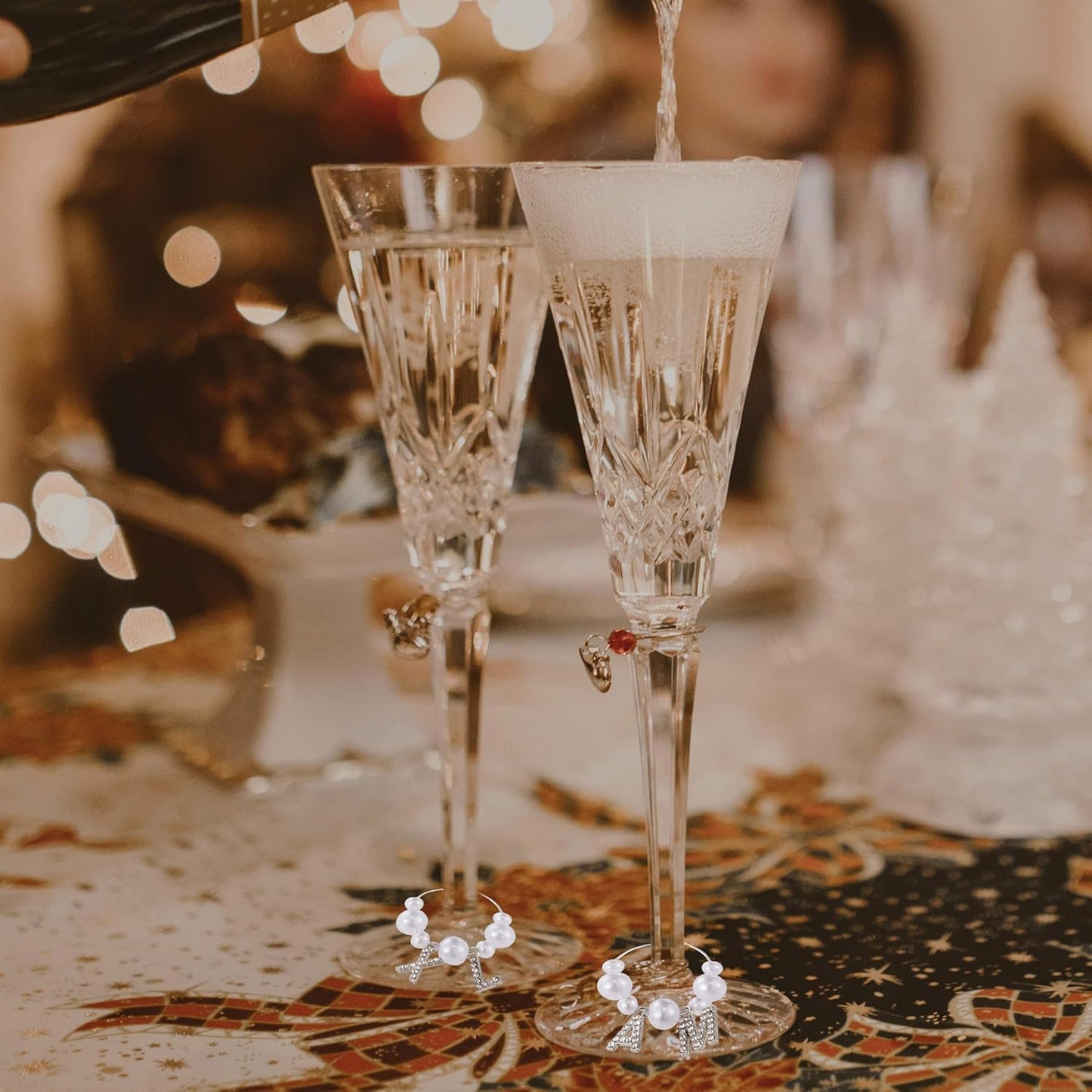 50 Sets Wine Glass Charms, Wine Charms for Stem Glasses, DIY Reusable Drink Markers for Weddings & Bachelorette with Alphabet Beads