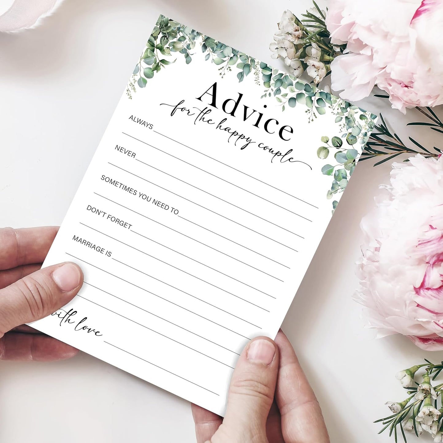 Eucalyptus Bridal Shower Game Cards - Advice for The Happy Couple, Wedding Advice and Wishes for The Mr and Mrs Bridal Shower Games for 30 Guests, Engagement Activity Supplies & Favor/A17