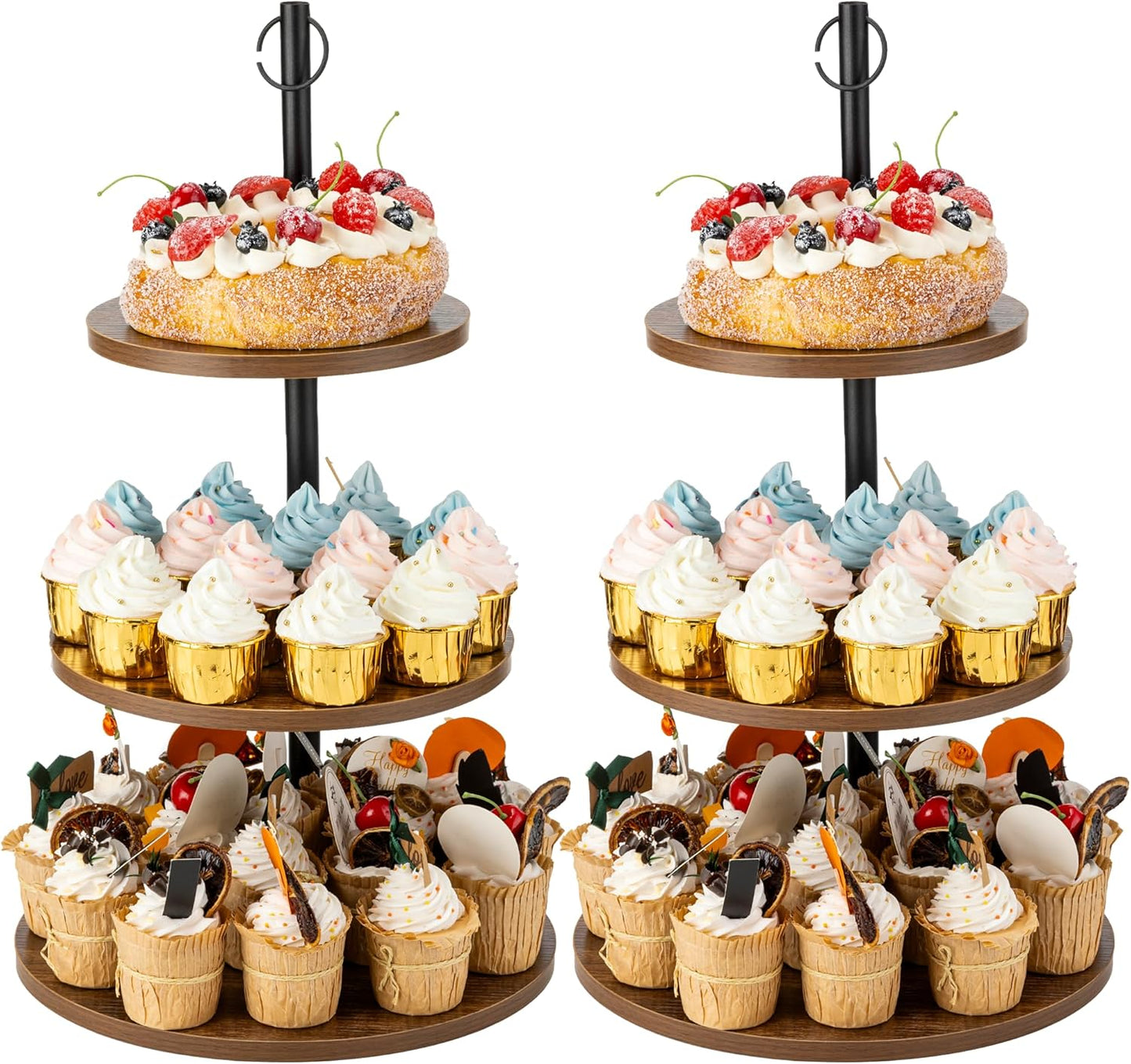 2 Packs Wooden Cupcake Stand, 3 Tier Large Cupcake Tower Stand 50 Cupcakes, Dessert Stand Cupcake Display Stand Cupcake Tower for Party, Wedding, Birthday, Farmhouse Decor
