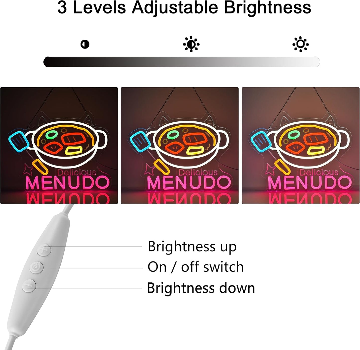 CNBEYOUNG Menudo Neon Sign, Neon Lights Hanging Wall Art Decoration for Mexican Restaurant Shop Bar Cafe Kitchen Party Home Decor, USB Powered Ultra Bright Dimmable,15.43x 12.2inches