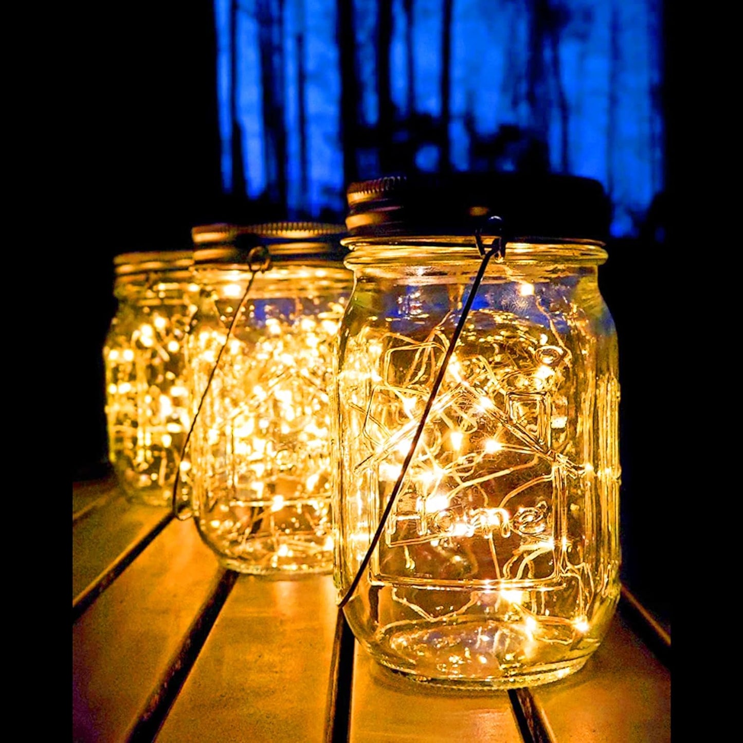Solar Mason Jar Lights,4 Pack 30 Led Starry Fairy String Hanging Jar Lights,Solar Lanterns for Outdoor Patio Party Garden Wedding Halloween Christmas Projector Decor Light(Mason Jars/Handles Included)