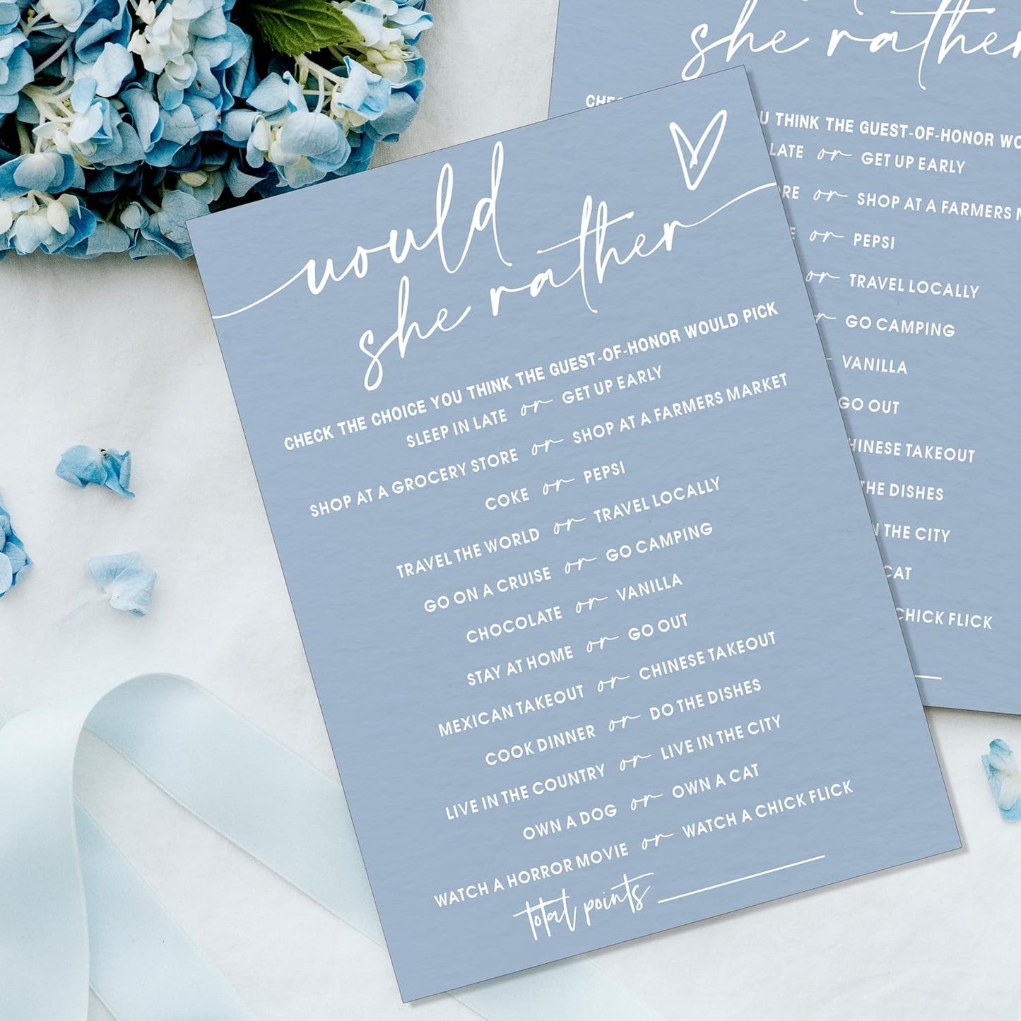 Fun Blue Bridal Shower Games Cards, Would She Rather Bridal Shower Game for 25 Guests Entertainment, Engagement Party Wedding Games for Guests, Minimalist Wedding Party Supplies - B11