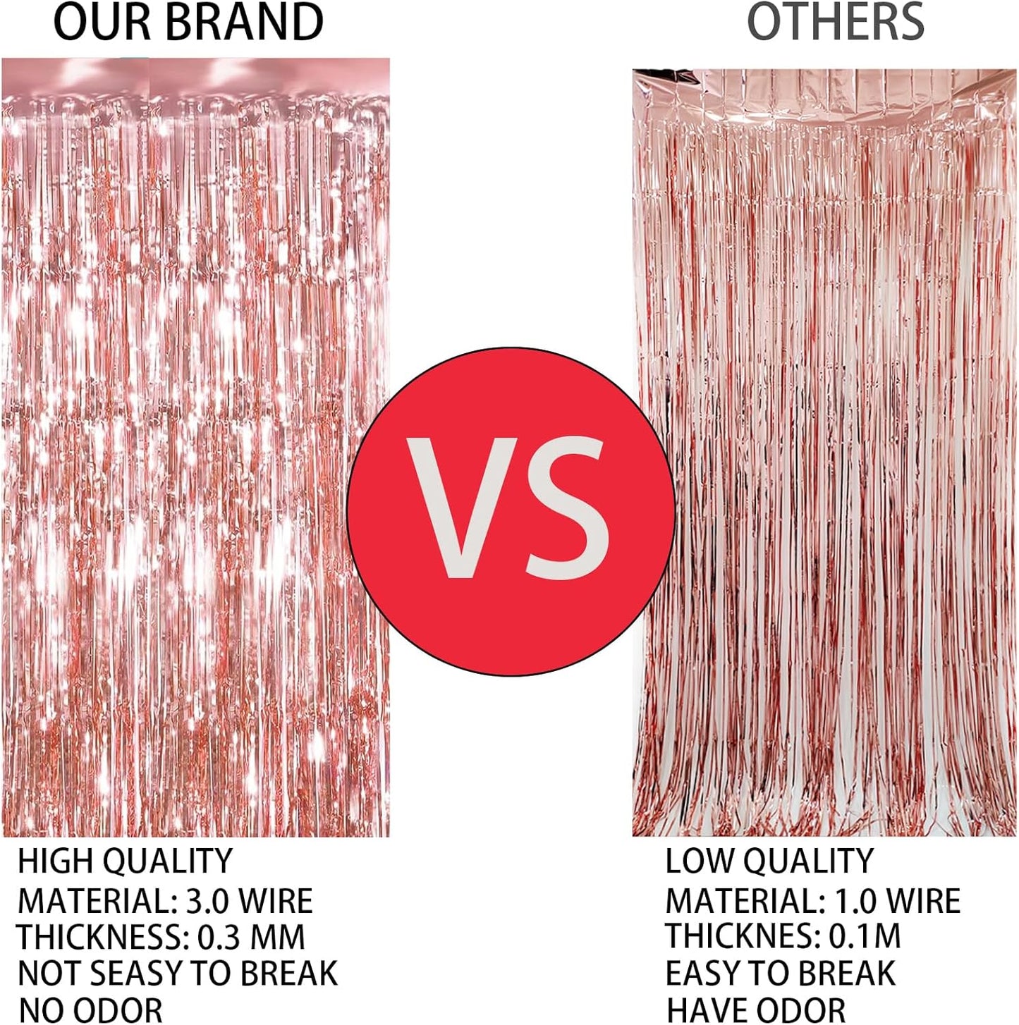 Keyali 4 Pack 3.3 * 8.3 ft Foil Curtain Metallic Tinsel Fringe Curtains Photo Booth Props Backdrop for Birthday Wedding Engagement Baby Shower Christmas Holiday Celebration Partyl,Rose Gold