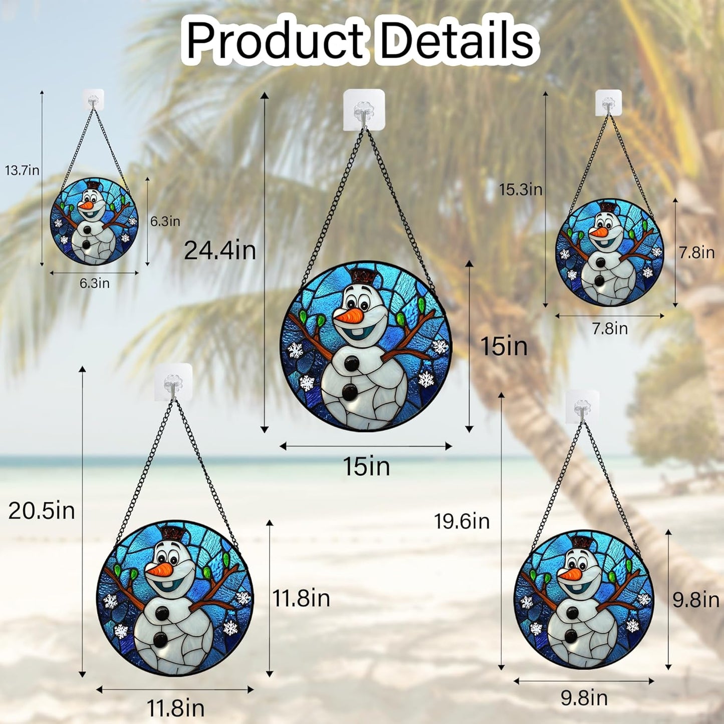 Stained Glass Window Hanging Christmas Funny Snowman 7.8" - Suncatcher Door Garden Blue White Snowflakes Sun Catcher New Year Birthday for Friend Mom Men Woman Nana