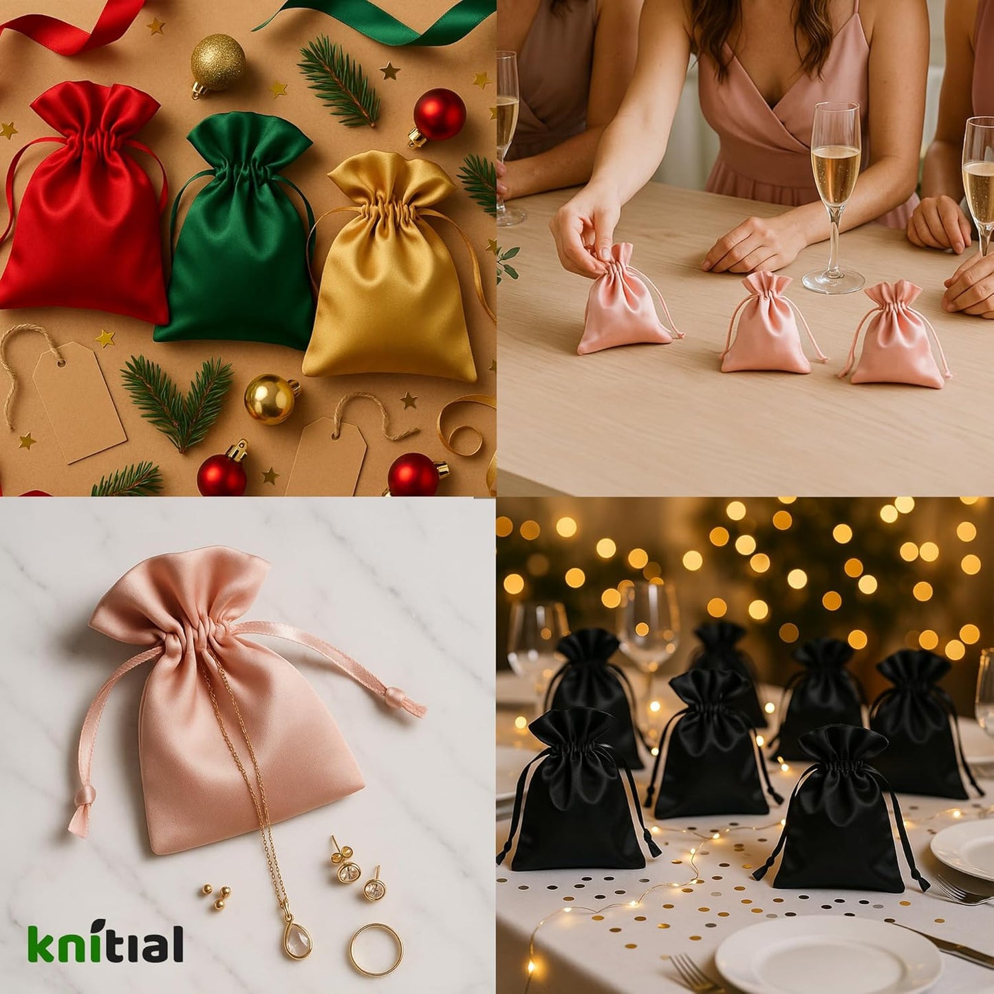 6" x 9" Gold Satin Gift Bags, Jewelry Bags, Wedding Favor Drawstring Baby Shower Christmas 50 per Pack