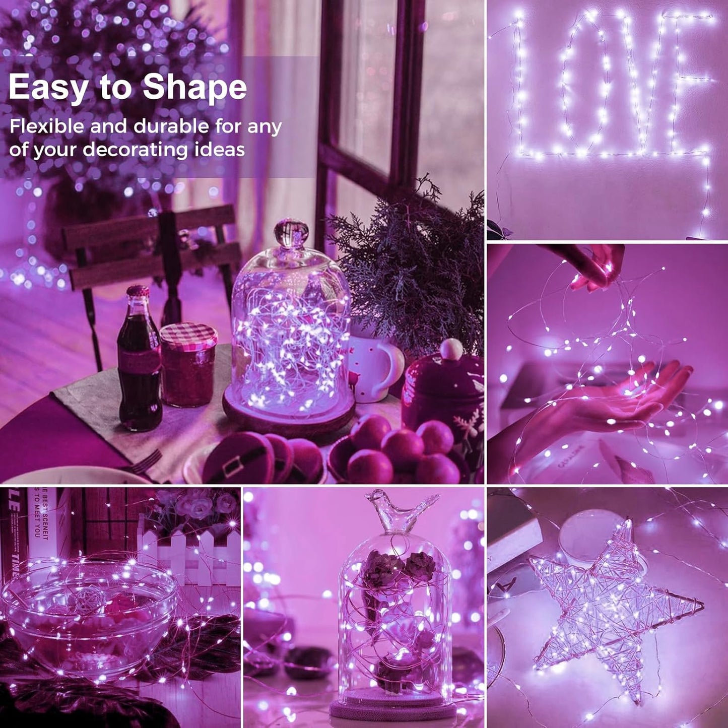 kolpop 30 Pack LED Fairy Lights Battery Operated, 7FT 20 LED Mini Twinkle String Lights Battery Powered Waterproof for Christmas Halloween Mason Jars Party (Purple)
