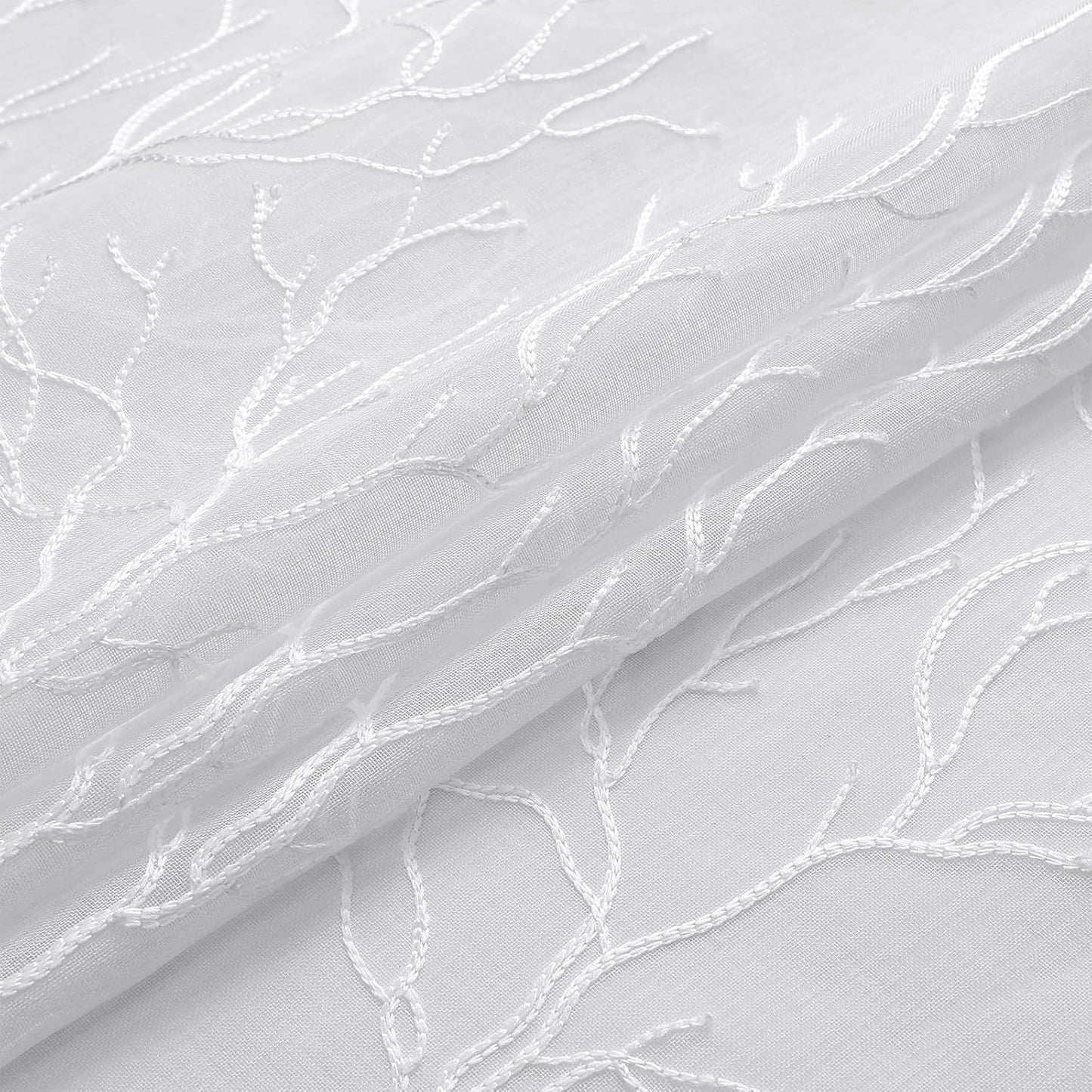 VISIONTEX Sheer Curtains 63 inch Length 2 Panels Set, Decorative White Coral Embroidery, Rod Pocket Embroidered Window Drapes for Living Room and Bedroom, 54" x 63"