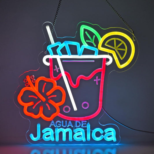 CNBEYOUNG Agua De Jamaica Neon Sign, Neon Lights Hanging Wall Art Decoration for Mexican Restaurants Shop Bar Kitchen Party Home Decor, USB - Driven, Super Bright & Adjustable,12.6 * 12.7inches