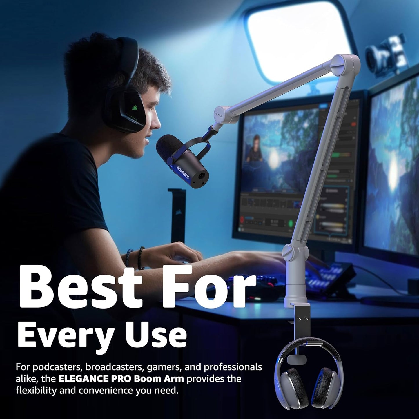 IXTECH Microphone Boom Arm with Desk Mount, 360° Rotatable, Adjustable and Foldable Scissor Mounting for Podcast, Video Gaming, Radio and Studio Audio, Sturdy and Universal.