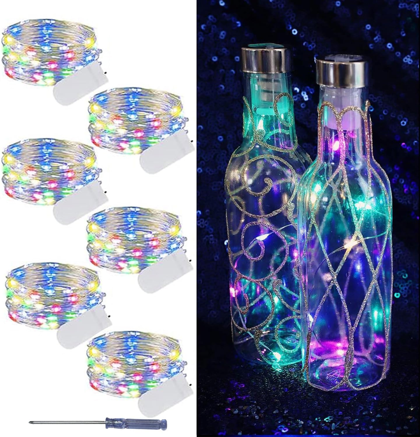 LAMPHOME 6 Pack Easter Fairy Lights Battery Operated - 7ft 20 LED Copper Wire Mini String Light Firefly for Mason Jars DIY Crafts Christmas Wedding Party Centerpiece Table Easter Decor,Multicolor
