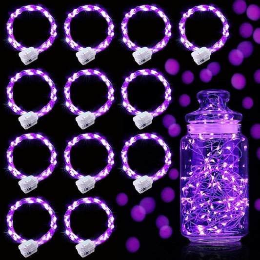 Aogist 12 Pack Fairy Lights 3 Modes 7ft 20 LED Waterproof,Battery Operated Silver Wire Firefly Starry Moon Mini String Lights for Mason Jars Christmas Halloween DIY Crafts Wedding Party Bedroom,Purple