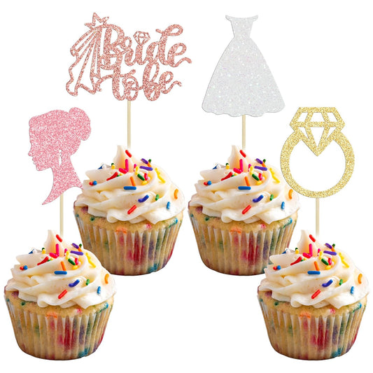 Gyufise 24 Pack Glitter Bride to Be Cupcake Toppers with Heart Ring Dress Bridal Shower Cupcake Picks Wedding Engagement Bachelorette Party Cake Decorations Supplies Colorful