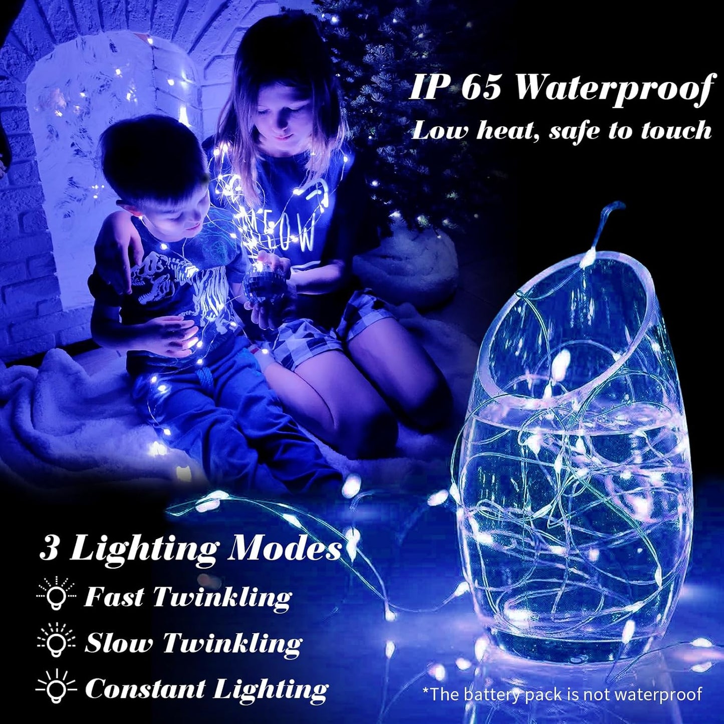 ZGWJ 50 Pack Fairy Lights Battery Operated, 7ft 20 Mini LED Fairy String Lights Silver Wire 3 Modes for DIY, Parties, Wedding, Bedroom, Halloween Christmas Decoration Blue