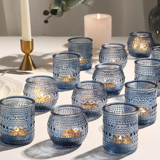 36pcs Votive Candle Holders, 2x2.5inchs Blue Elegant Glass Votives & Tealight Candle Holders for Wedding Centerpieces Party Decorations and Home Decor for Tables (Blue)