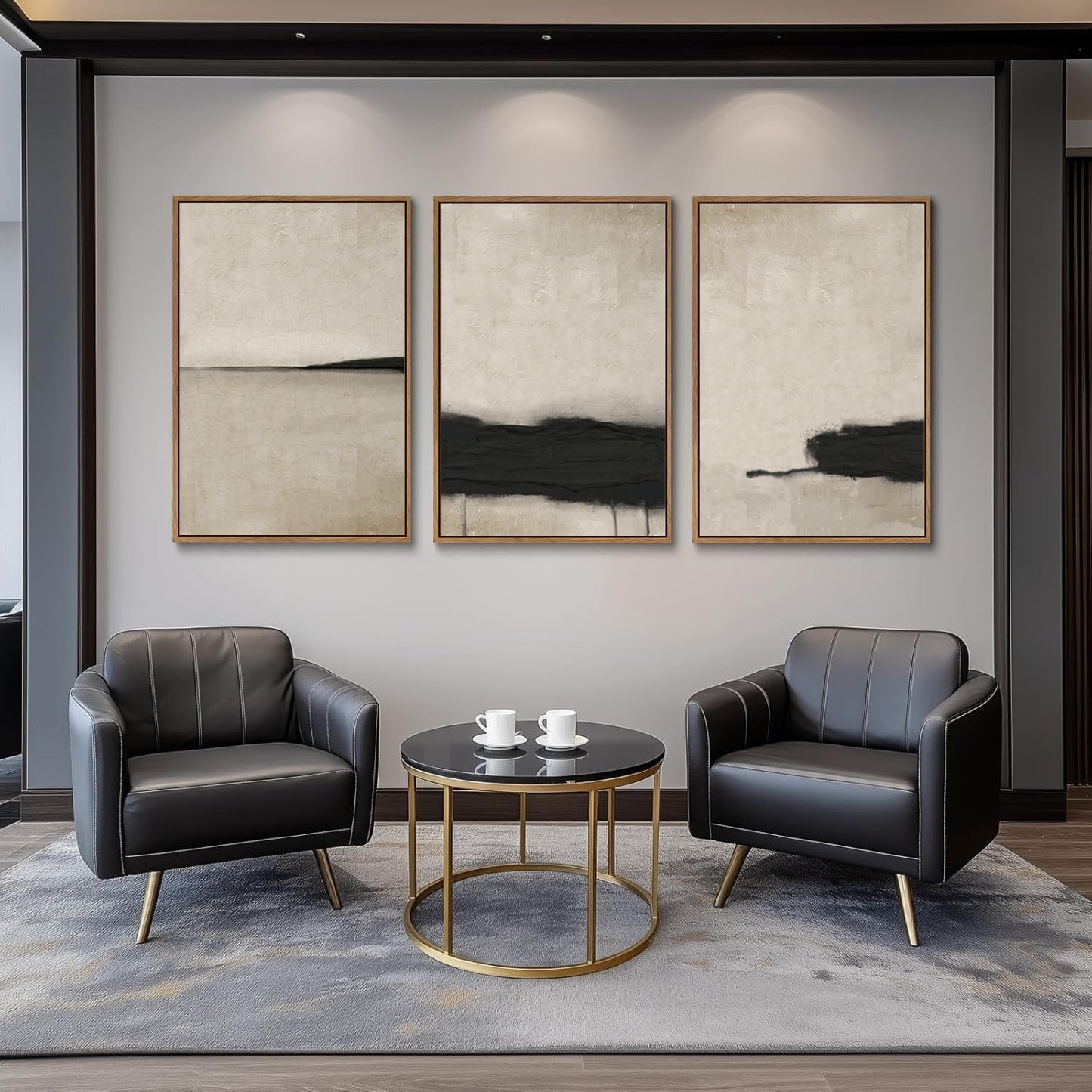 myusuar 3 Piece Large Modern Abstract Canvas Framed Wall Art For Living Room, Black And Beige Vintage Minimalist Wall Art Decor Posters Prints For Bedroom Office 24x36in