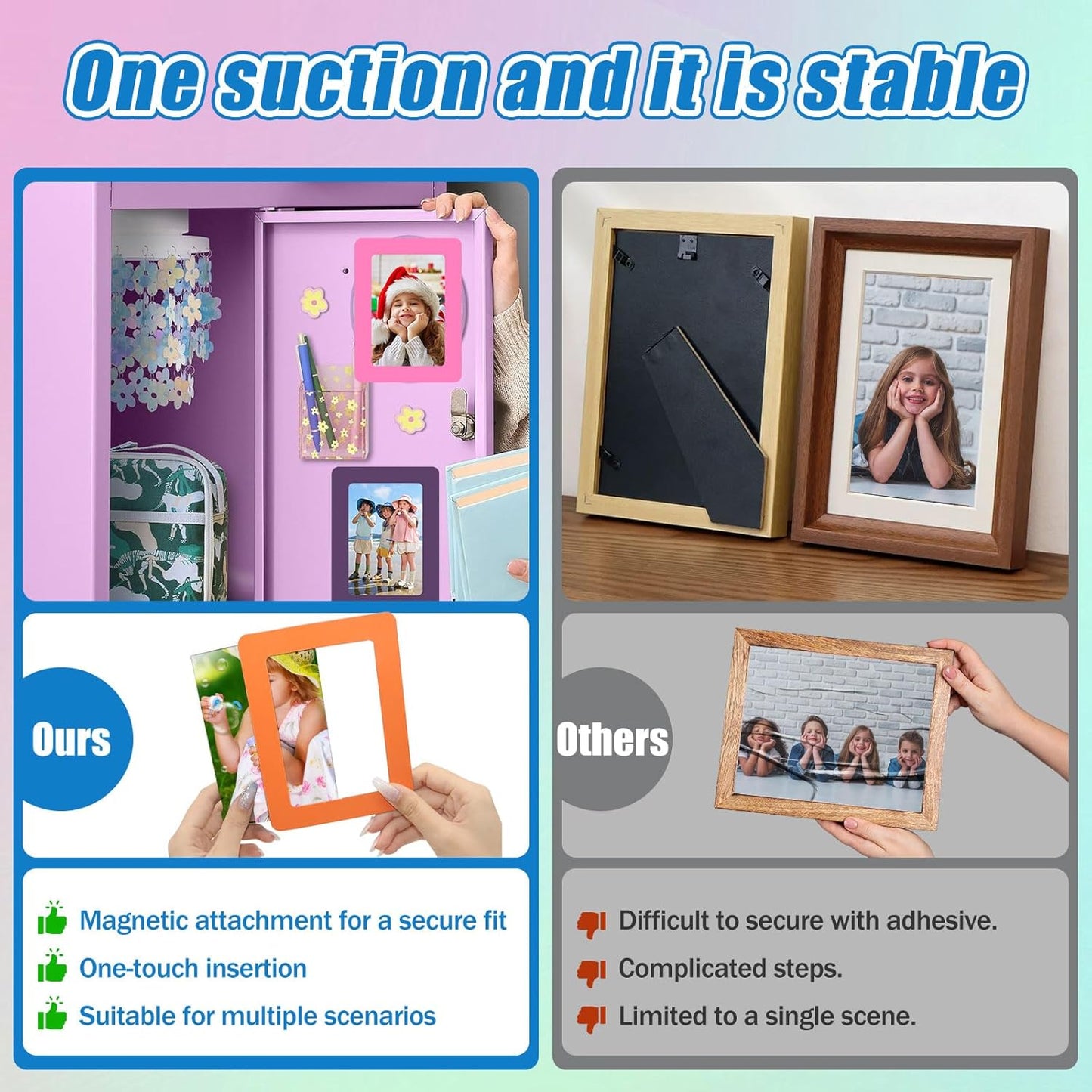 24 Pcs Magnetic Picture Frames for Refrigerator, 8 Colors Magnet Photo Frame for Fridge Holds 3.5x5 Photos for Home Office Fridge Decoration